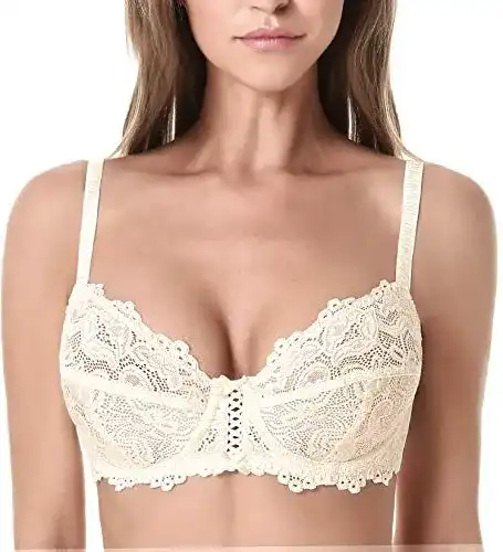 Wingslove Damen BH aus floraler Spitze mit Bügel und ungepolsterten Cups