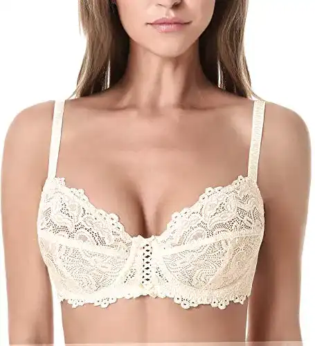 Wingslove Damen BH aus floraler Spitze mit Bügel und ungepolsterten Cups