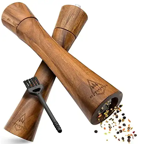 Pfeffermühle groß aus Holz im 2er Set mit Keramikmahlwerk