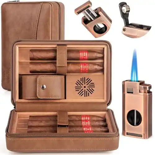 Reisehumidor Marvero Leder Zigarrenhumidor Set mit Befeuchter