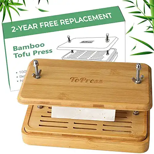 Tofu-Presse Yarkor aus Bambus mit integriertem Sieb und Abtropfschale