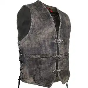 Lederweste MDM Herren Retro Motorrad Leder Chopper Kutte mit Schnallenverschluss