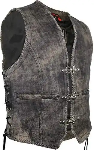Lederweste MDM Herren Retro Motorrad Leder Chopper Kutte mit Schnallenverschluss