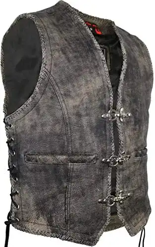 Lederweste MDM Herren Retro Motorrad Leder Chopper Kutte mit Schnallenverschluss