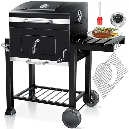 Kugelgrill 57 cm Kesser Grillwagen mit Holzkohle und Warmhalterost