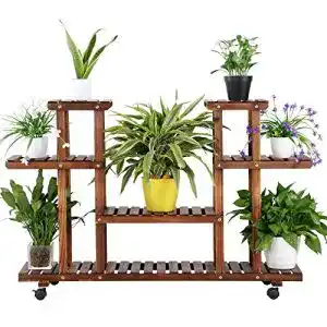 Pflanzenregal Yaheetech aus Holz mit 8 Ablagen und Rollen