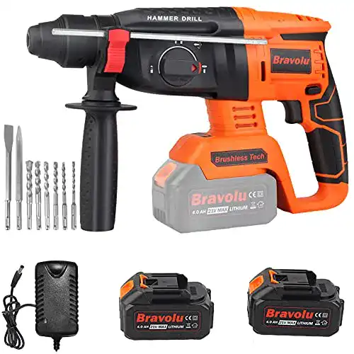 Akku-Bohrhammer Bravolu für SDS-Plus, 21V mit 2 Akkus und Zubehör