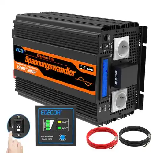 Edecoa Spannungswandler 12V auf 230V Wechselrichter mit LCD und USB