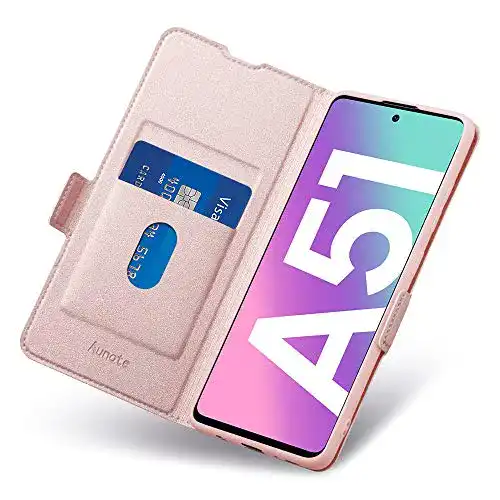 Aunote Schutzhülle für Samsung Galaxy A51 mit Kartenhalter und Magnetverschluss