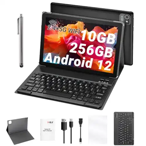 Tablet 10 Zoll Xgody Android 12 mit Tastatur und Dual-Band WLAN