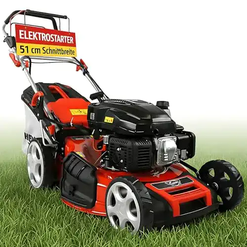 Benzinrasenmäher mit Elektrostart und 5-in-1 Funktionen von Hecht