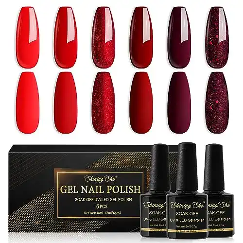 Gel-Nagellack Shining She UV Nagellack in Rot mit Glitzer, 6 Farben