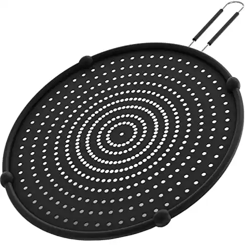 Spritzschutz für Pfannen 33 cm aus Silikon mit Edelstahlgriff