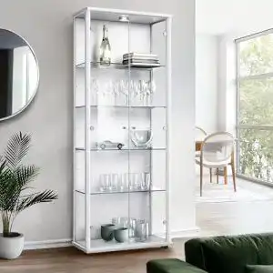 Vitrine K-Möbel 2-türig (176x67x33cm) mit LED-Beleuchtung