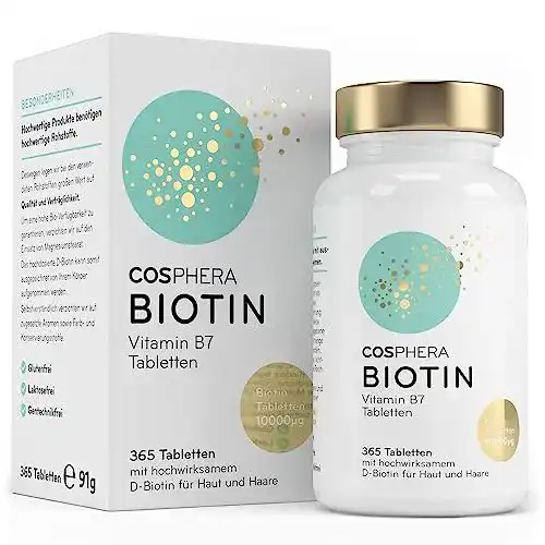 Cosphera Biotin Tabletten hochdosiert mit 10.000 mcg D, 365 Stück
