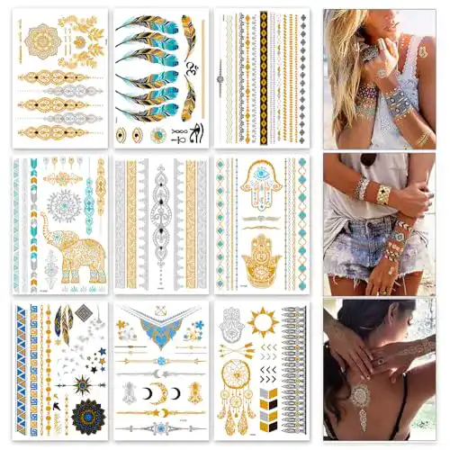Temporäre Tattoos Muyos Flash Tattoos Metallic Klebetattoos für jeden Anlass