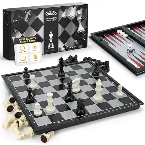 Gibot Magnetisches Schachbrett 3-in-1 Schachspiel für Reisen