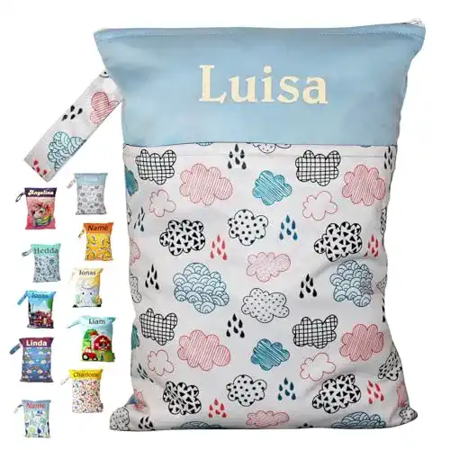 Wetbag Weidenblatt mit personalisiertem Namen für Windelbeutel