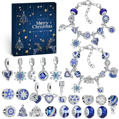 Schmuck-Adventskalender für Mädchen 2025 mit DIY-Armband und Charm-Perlen