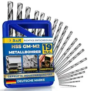 Metallbohrer Set von S&R, 19-teilig, Ø 1-10 mm, Industriequalität
