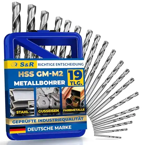 Metallbohrer Set von S&R, 19-teilig, Ø 1-10 mm, Industriequalität