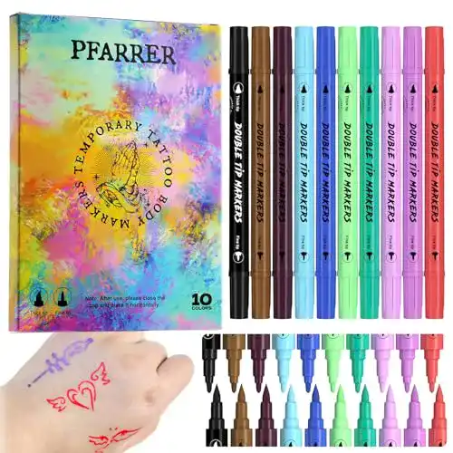 Temporäre Tattoo Marker für die Haut, 10 Farben, Schminkstifte für Körperkunst