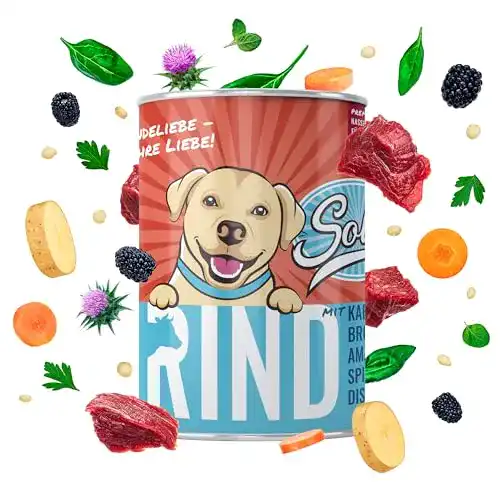 Nassfutter für Hunde mit hohem Fleischanteil von Sollis, getreidefrei, 6x400g