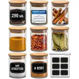 Praknu Gewürzgläser Set 8er Set 250ml mit Etiketten