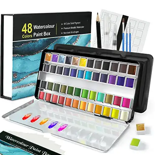 Aquarellfarben Artkaler Set mit 48 Wasserfarben und 3 Hookline Stiften