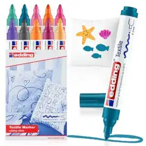 Edding 4500 Textilmarker Set mit 10 Farben für Textilien