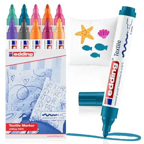 Edding 4500 Textilmarker Set mit 10 Farben für Textilien