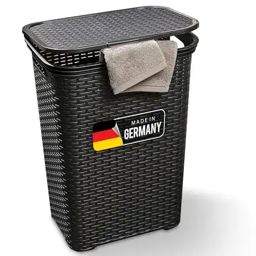 Wäschetruhe Novaliv Rattan Wäschekorb mit Deckel 60L Schwarz