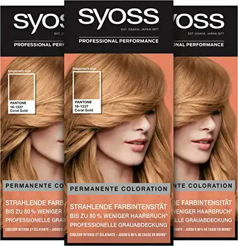 Syoss Haarfarbe in Coral Gold (PANTONE 16-1337) – 3er Pack (3x 115 ml)