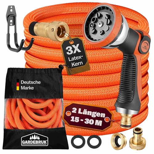 Gartenschlauch 30m Gardebruk mit 3-fach Latexkern und Vollmessingadaptern