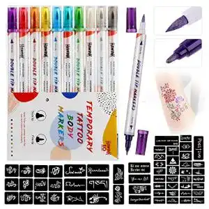 Temporäre Tattoo Marker Set mit 10 Farben und 56 Schablonen