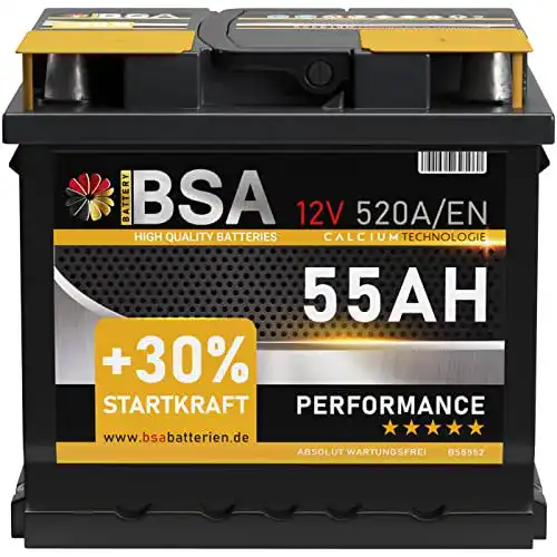 Autobatterie 55Ah BSA 12V mit 520A Kaltstartleistung