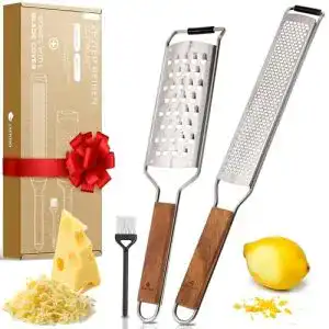 Zester-Reibe Set aus Edelstahl mit Holzgriff