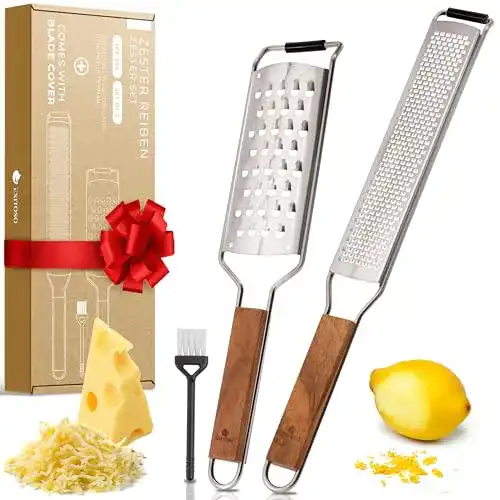 Zester-Reibe Set aus Edelstahl mit Holzgriff