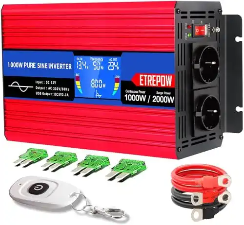 Wechselrichter 1000 W ETREPOW 12V auf 230V mit USB-Anschluss