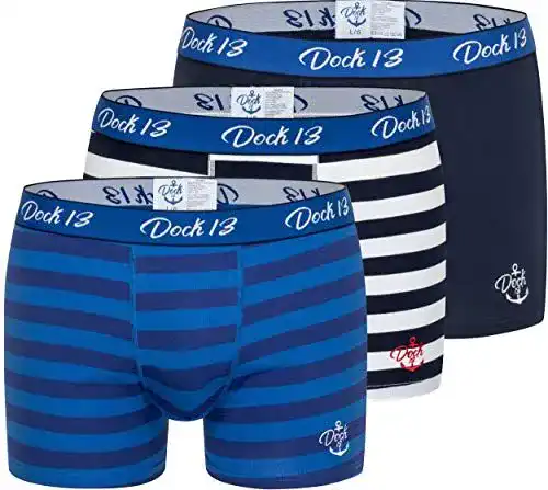 Dock13 Herren Boxershorts Maritim 3er Pack Dunkelblau