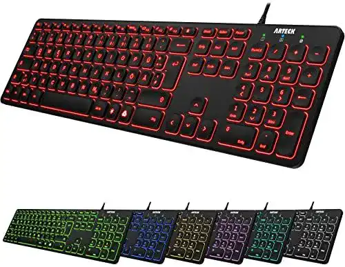 Beleuchtete Arteck USB Kabelgebundene Tastatur mit 7 Farben