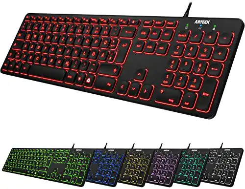 Beleuchtete Arteck USB Kabelgebundene Tastatur mit 7 Farben