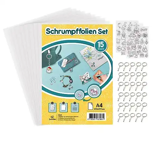 Schrumpffolie Sweelov 15 Blatt Set mit 30 Schlüsselanhängern A4