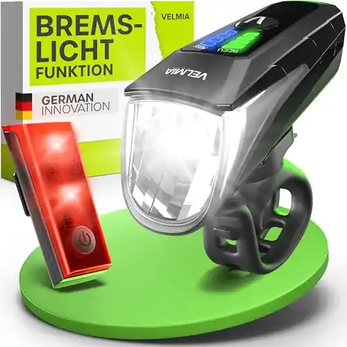Fahrradlicht Set von Velmia mit USB Akku-Betrieb und StVZO-Zulassung