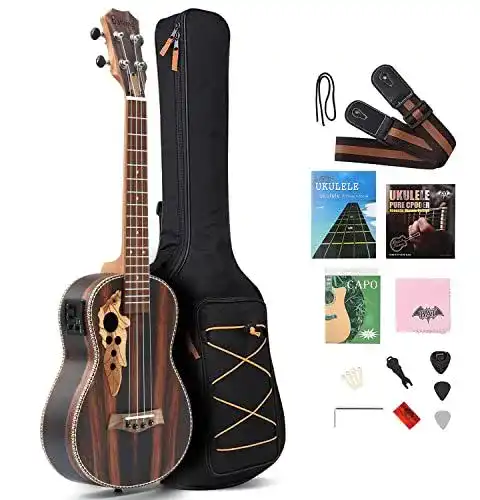 Bariton-Ukulele Batking elektrisch 30 Zoll Backwood mit Zubehör