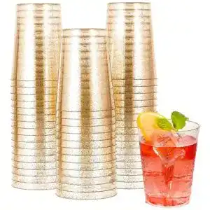 Plastikbecher Mauepersu 50 Stück mit Glitzer Gold, 280ml
