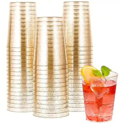 Plastikbecher Mauepersu 50 Stück mit Glitzer Gold, 280ml