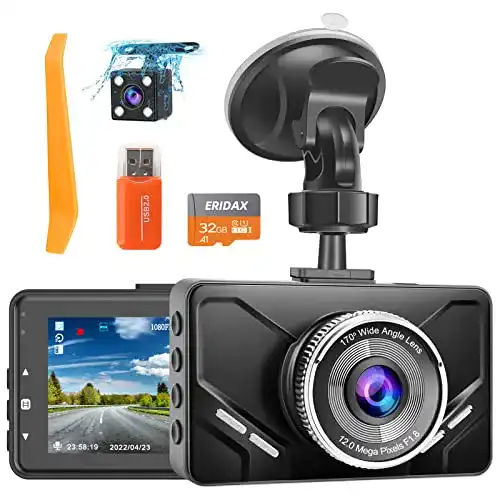 Dashcam Eridax mit Dual-Front- und Rückkamera und SD-Karte