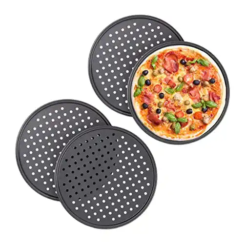 Pizzablech Relaxdays 10030761, 4er Set, rund, gelocht, antihaft