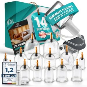 Schröpfset mit Pumpe und 14 Schröpfgläsern für verschiedene Anwendungen